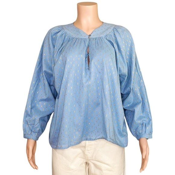 Emerson Fry Light Blue Metallic Dot Peasant Blouse - Picture 5 of 14